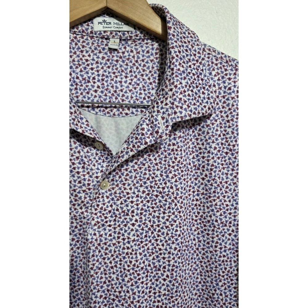 Peter Millar Summer Comfort All Over Print Golf Polo Shirt Men L Bees Fly Pink
